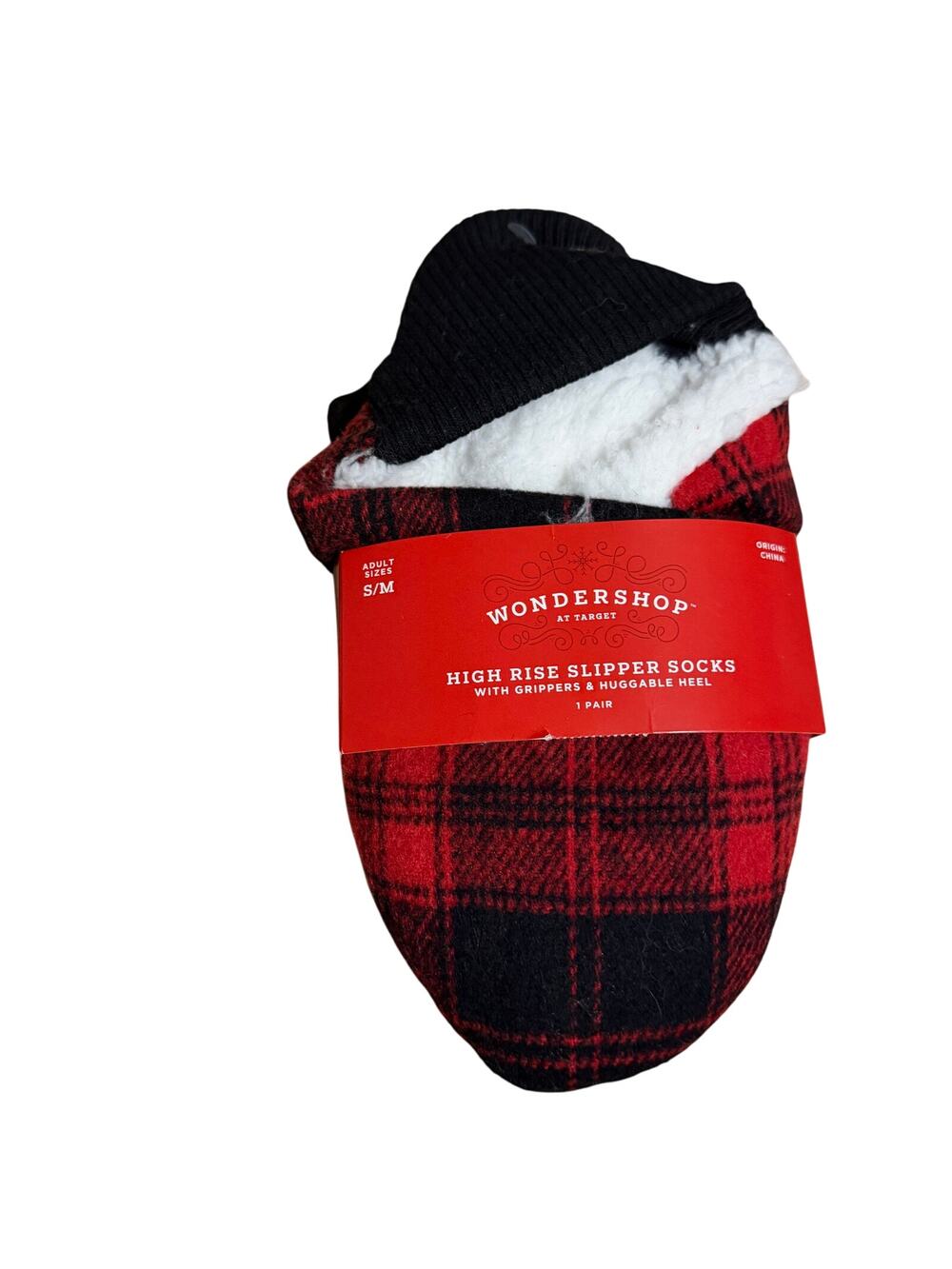 Wondershop Red and Black High Rise Slipper Socks with Grippers - Size Small/Med